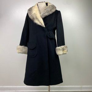 Vintage D'Jamas Furs Black Wool Coat w/ Mink Collar Joymoor Fashions Size L